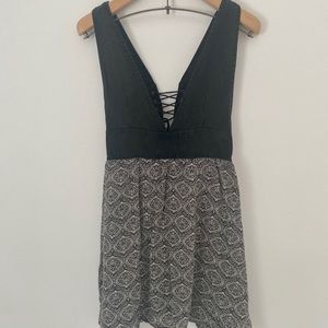 En Creme Black Tribal Print Back Tie Mini Dress